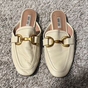 Anthropologie Bibi Lou Slip-On Cream Loafer Mules